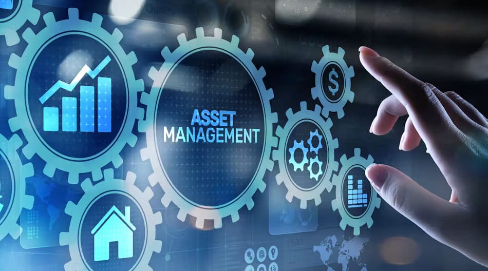 Woman pressing a button saying Asset Management