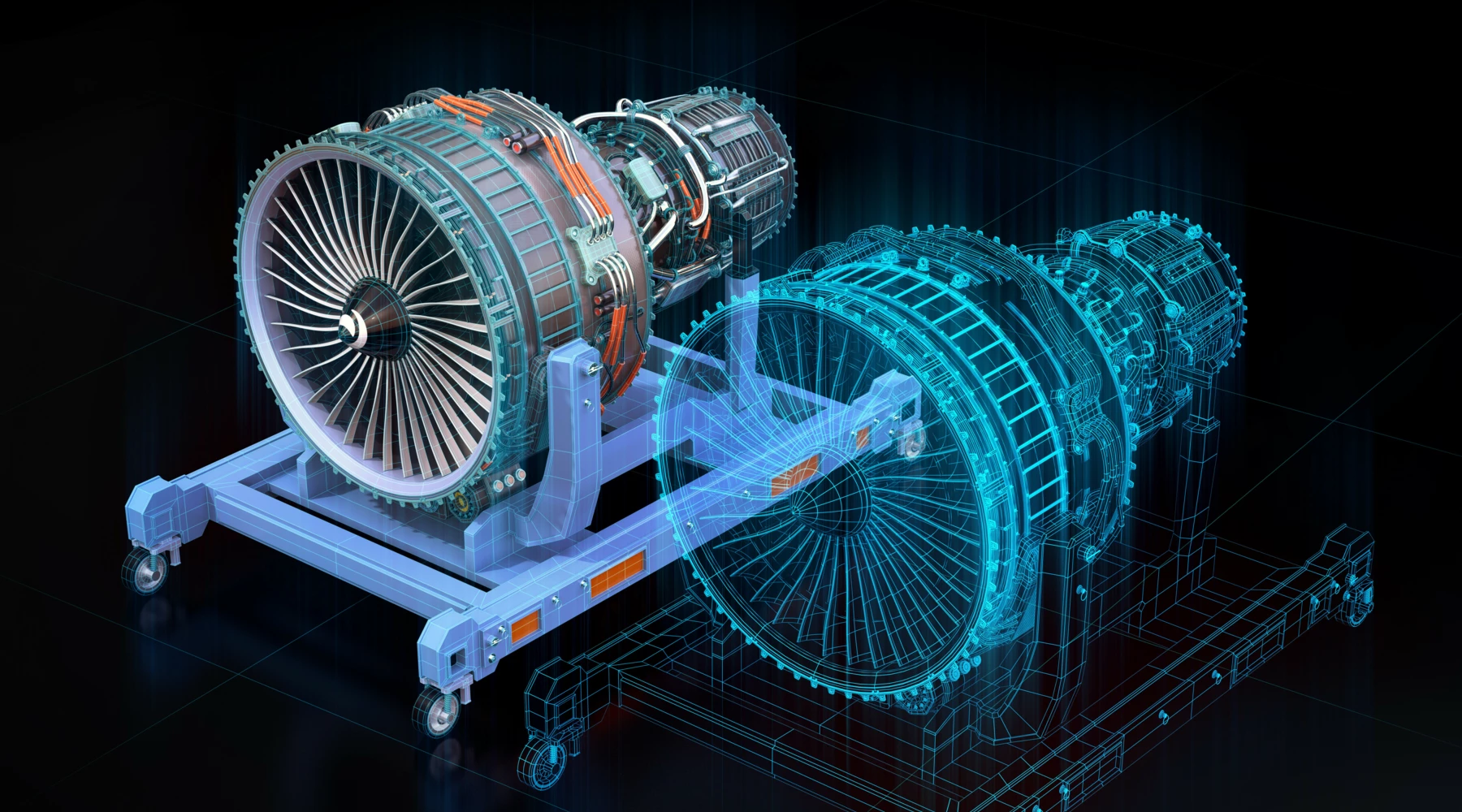 real engine and its digital twin side by side